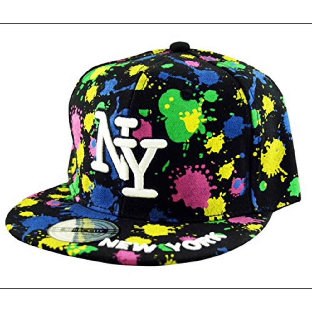 City Gang NY New York Splash‎ Paint Graffiti Black Multi Baseball Cap Hat Retro